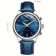 Men's Quartz Wristwatch with Silver Dial and Leather Strap