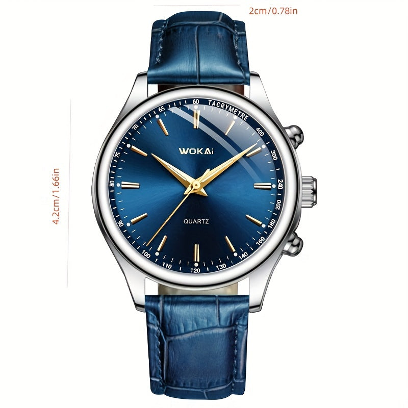 Men's Quartz Wristwatch with Silver Dial and Leather Strap