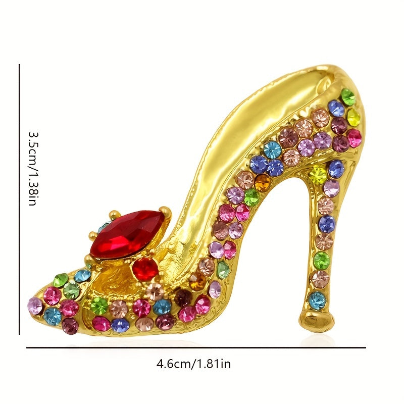 Rhinestone-Studded High Heel Brooch Pin with Sparkling Finish for Women