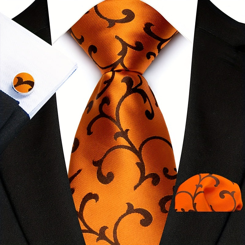 Men's Three-Piece Suit Set with Paisley Tie Pocket Towel and Cufflinks