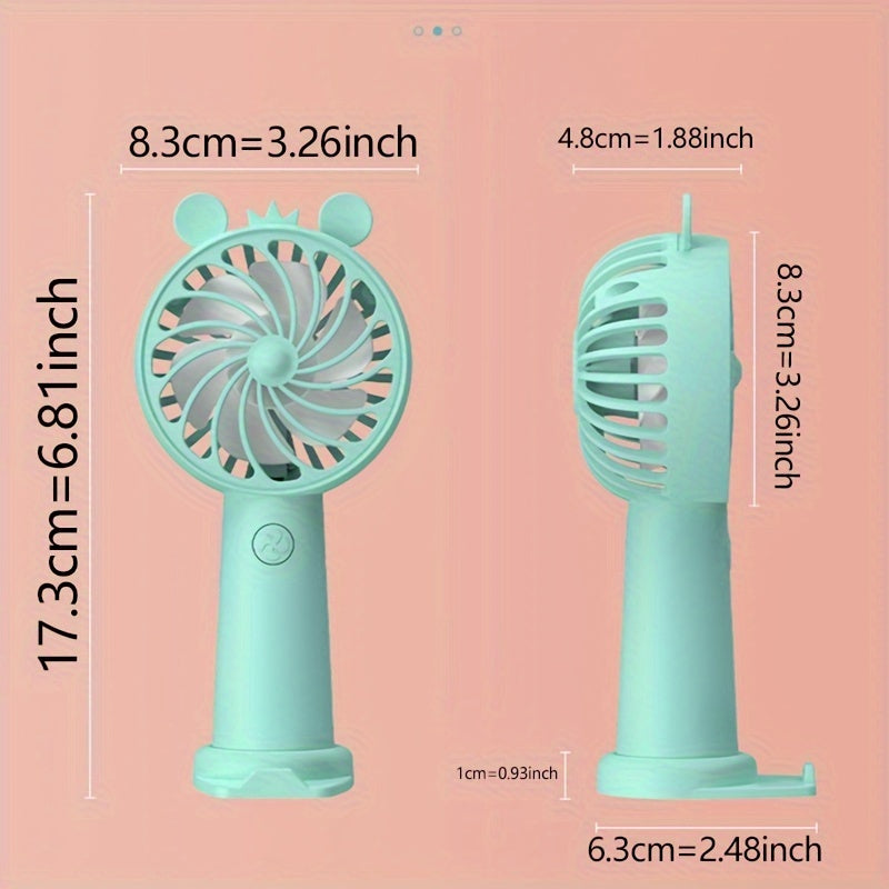 USB Rechargeable Handheld Fan with 3 Speeds, Mobile Stand, Compact and Portable
