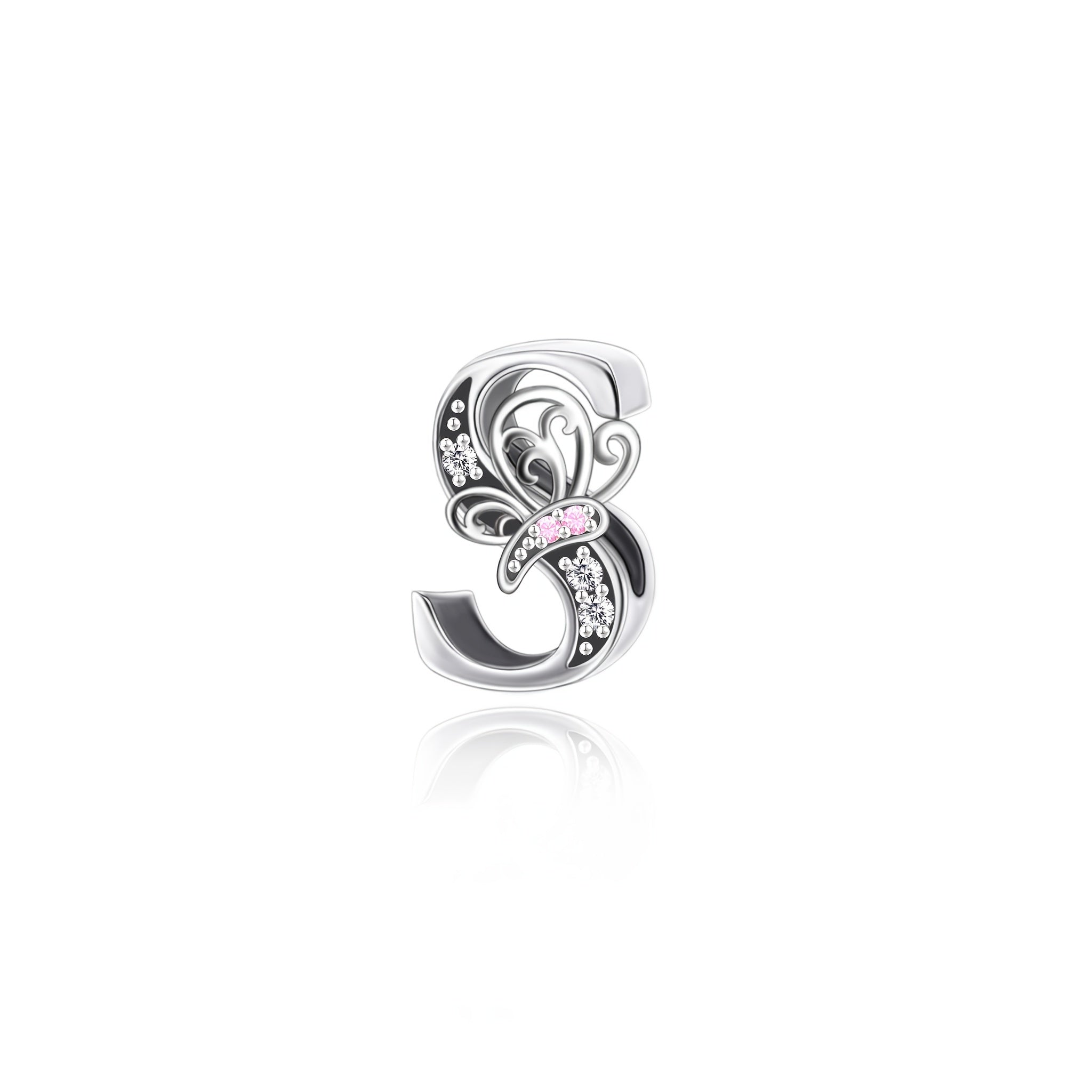 Sterling Silver Alphabet and Butterfly Charm Beads with Cubic Zirconia for Jewelry Making