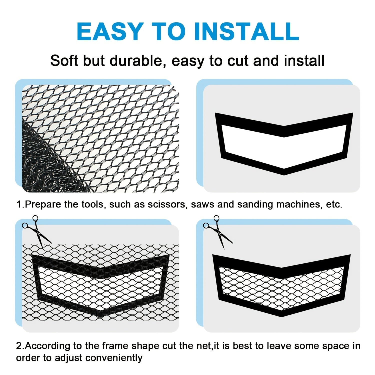 Aluminum Mesh Grill Cover Car Bumper Vent Net Black Red Stitching 101.6cm