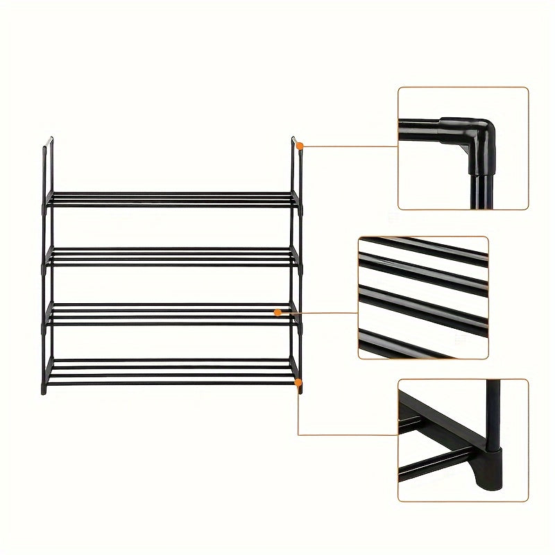 Compact Black Metal Multi-Layer Shoe Rack for Entryway Bedroom Hallway