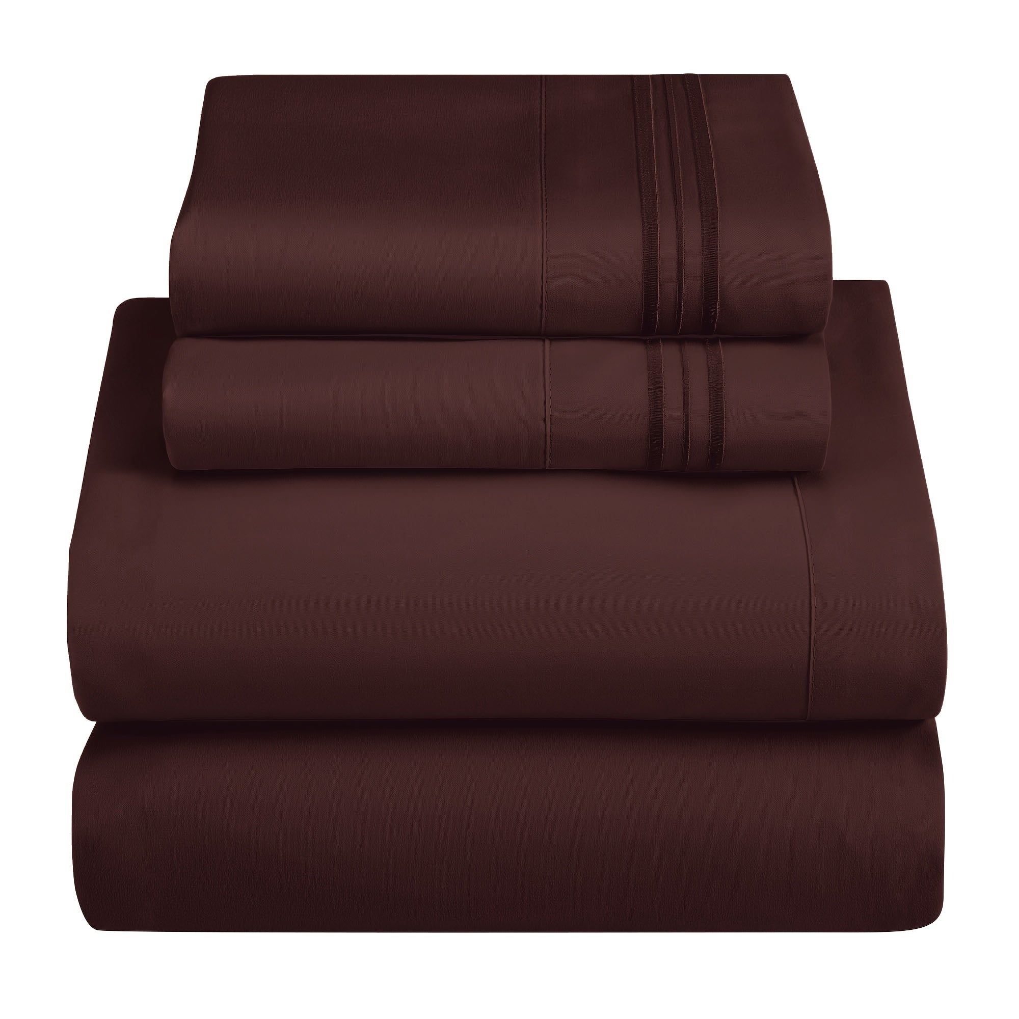 Embroidered Deep Brown Bedding Set 4 Pieces Polyester All-Season Breathable