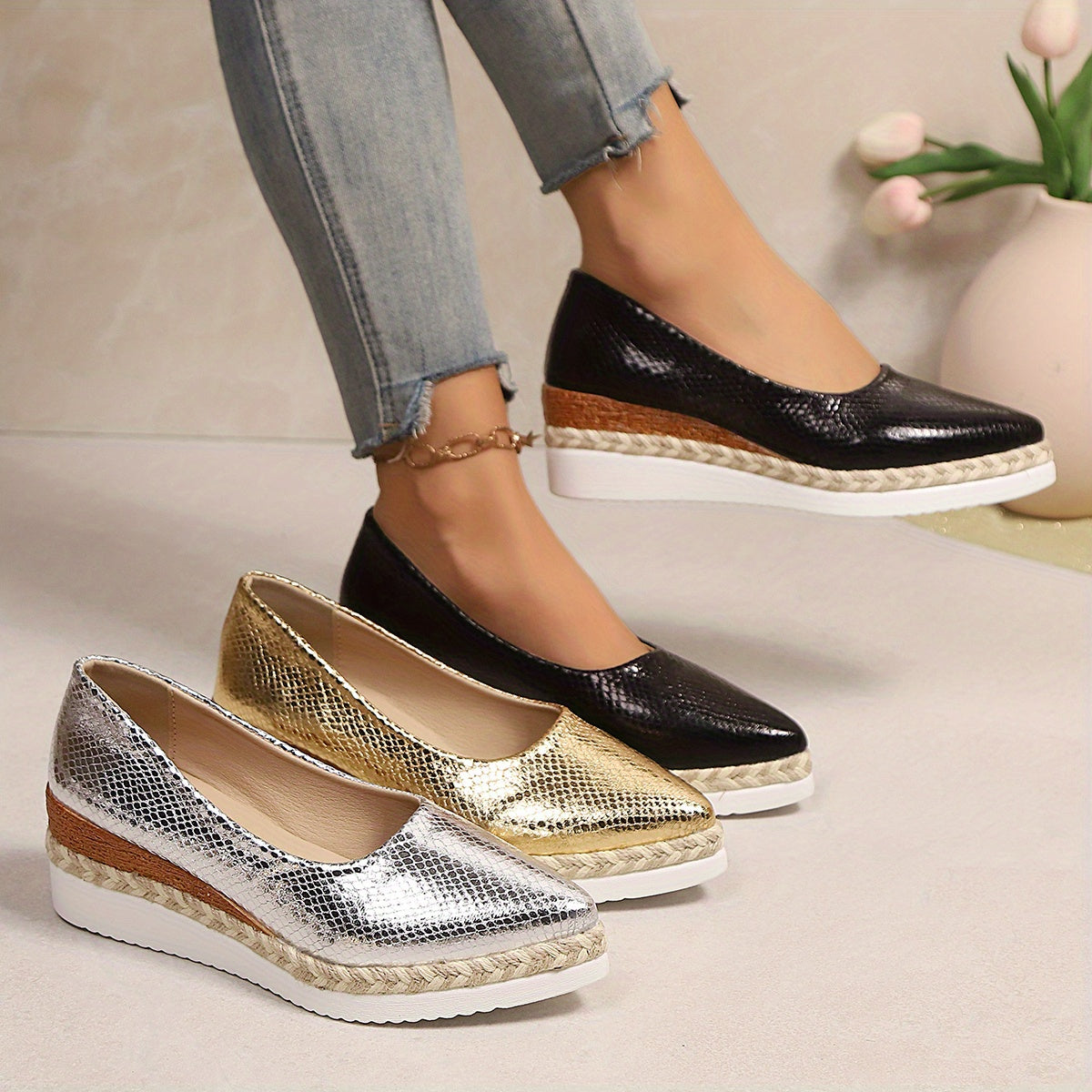 Women's Leather Wedge Heel Pumps with Cushioned Insole