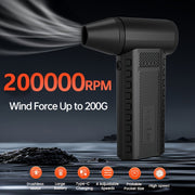 JKUOO Portativ Turbo Ventilyator 20000RPM brushless motor bilan, 4W quvvat, 8000mAh lityum batareya bilan USB orqali zaryadlanadigan, ABS materialdan tayyorlangan, tugma boshqaruvi. Ichki va tashqi foydalanish uchun mos.