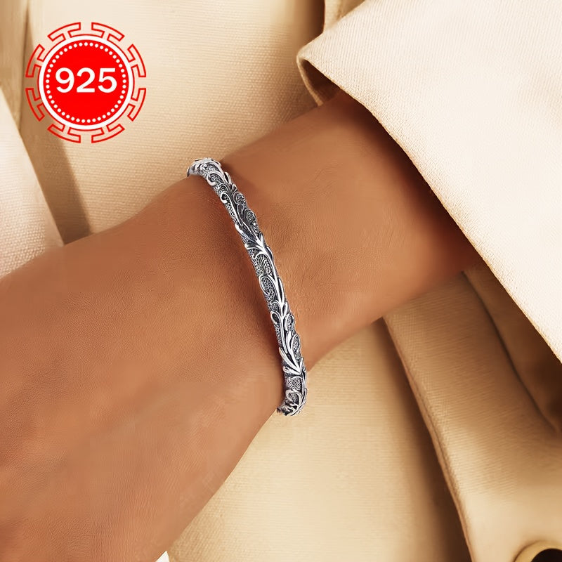 Zarif 925 Sterling Silver Ochiq Qulf Bilaguzuk - Nozik Tang Qovoq Guli bilan Vintage Ilhomlangan Uzum Dizayni - U uchun Rojdestvo, Shukrona kuni va har qanday maxsus tadbir uchun ideal sovg'a. Gippoallergen va Zamonaviy.