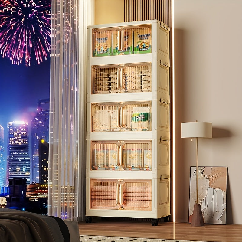 Rectangle Plastic Storage Cabinet with Wheels Waterproof Magnetic Closure for Outdoor Clothes and Accessories