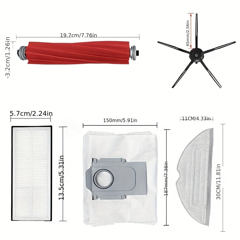 Комплект аксессуаров для робот-пылесоса Roborock S7 Maxv Ultra S7 Pro Ultra - Включает 16 предметов: основная боковая щетка, моп, HEPA-фильтр, мешок для пыли и чистящая роликовая щетка.