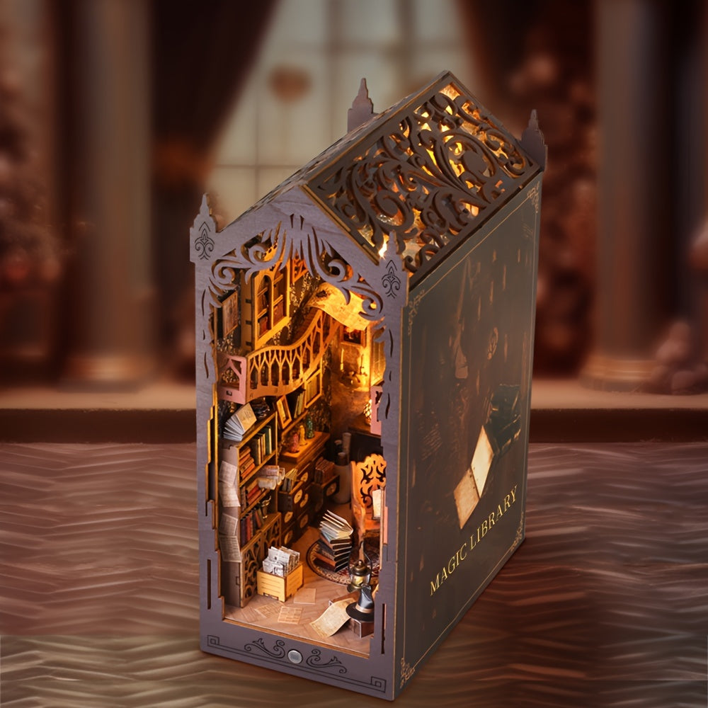 Wooden Puzzle Miniature Book Stand Handcrafted 3D Model for Creative Gift Peach Brown