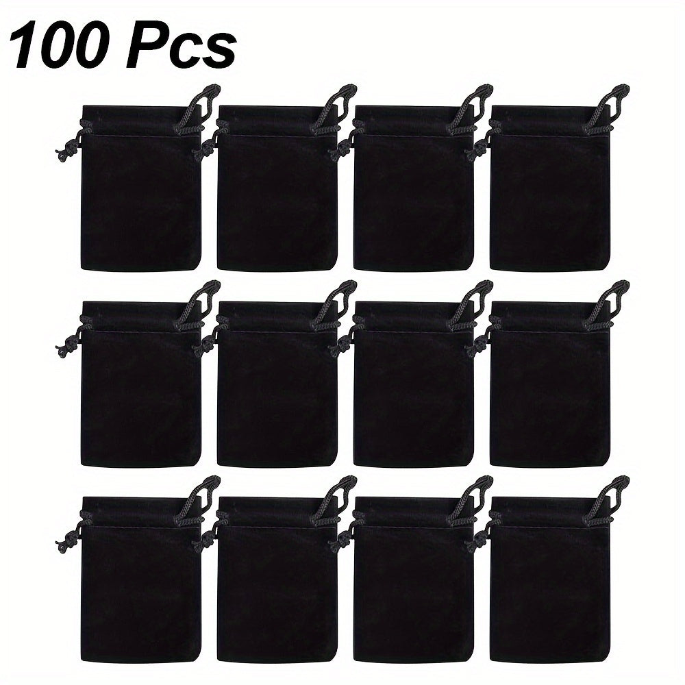 Набор из 50 черных бархатных мешочков для украшений с шнурком для подарков