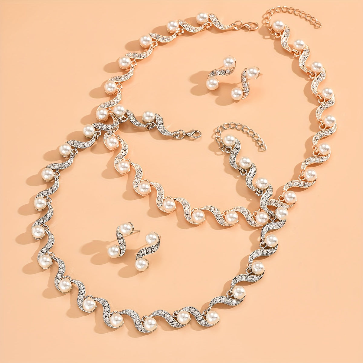 Pearl and Diamond Jewelry Set for Brides Wedding Accessories