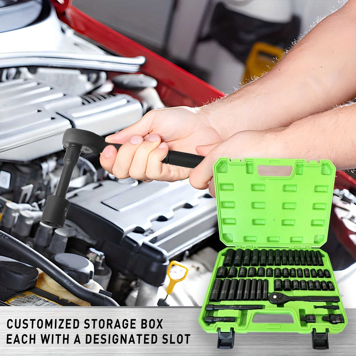 Juego de 50 piezas de vasos de impacto con carraca de 3/8 pulgadas, SAE y métrico, Cr-V