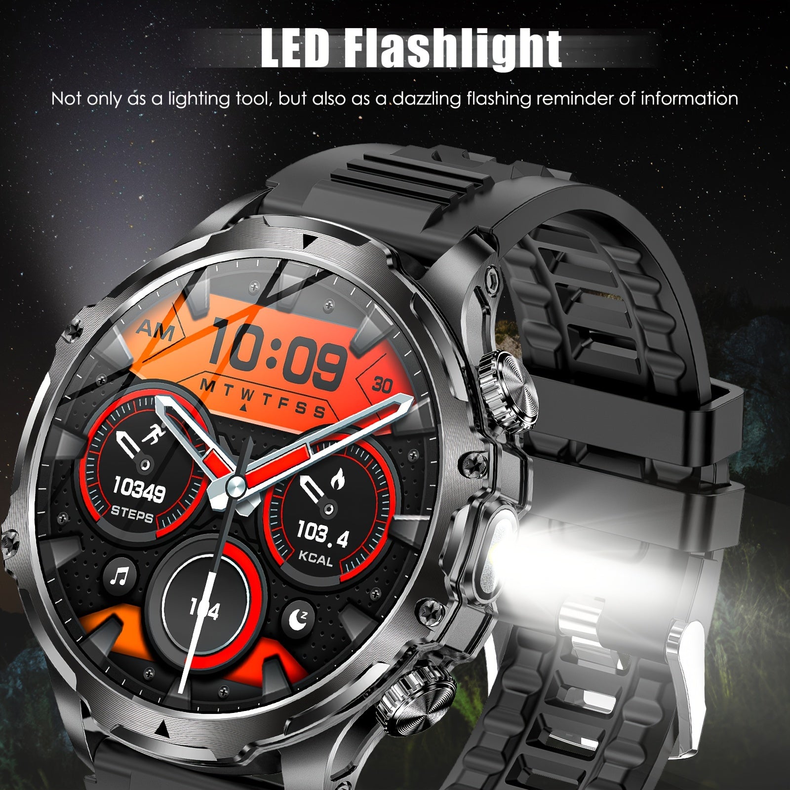 JELLOO 2024 Sport Aqlli Soat 800mAh batareya, 1.85" displey, simsiz qo'ng'iroqni javob berish, LED chiroq, USB zaryadlash, zanglamaydigan po'latdan yasalgan tasma, ko'p sport rejimlari, iPhone va Android uchun