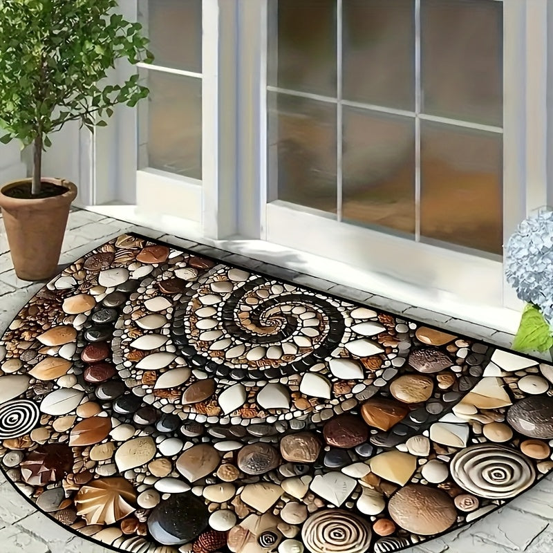 Colorful Pebble Welcome Mat with Spiral Stone Design Non-Slip Velvet Door Mat for Front Door Bedroom Kitchen Bathroom