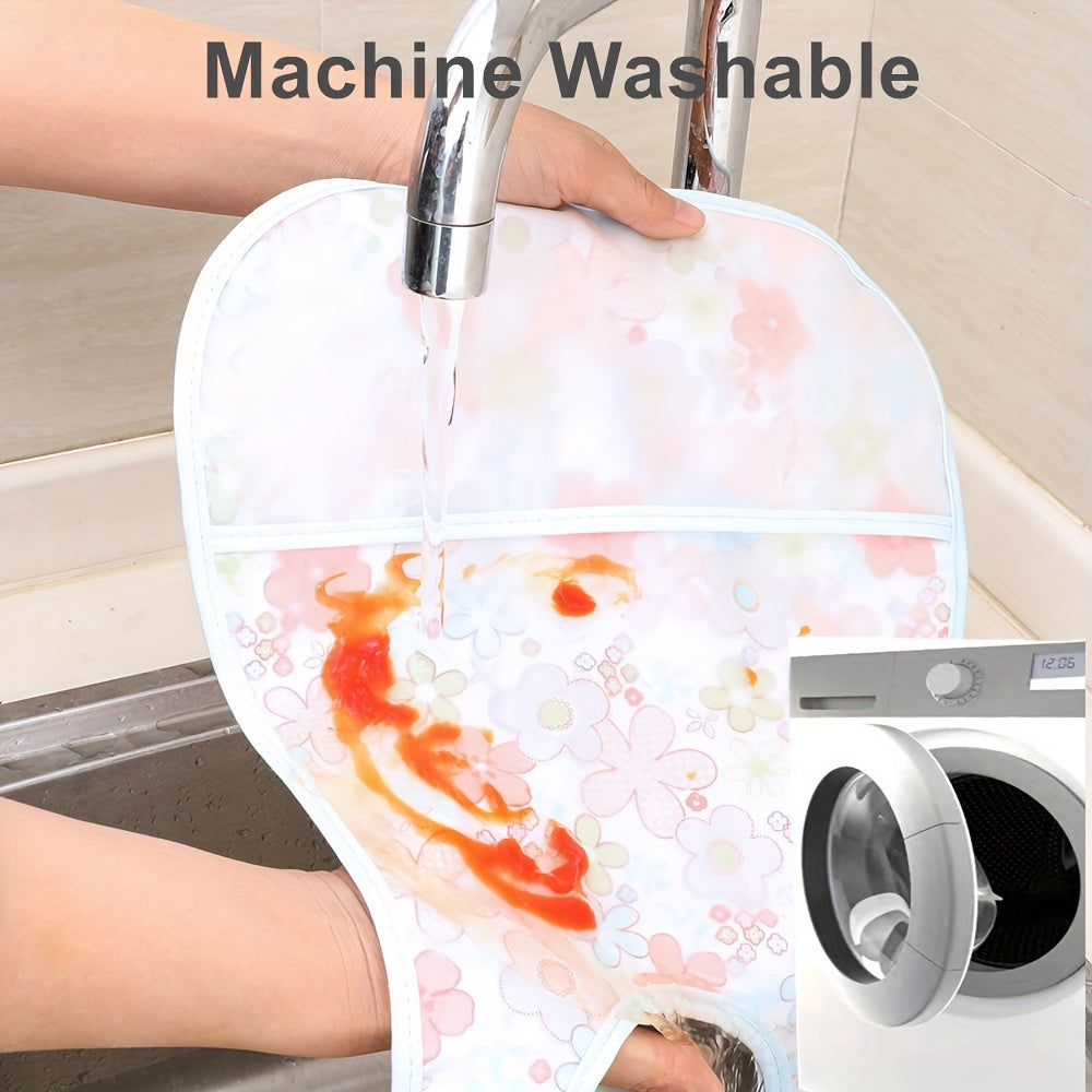 Waterproof Baby Bib with Double Layers Large Storage Pocket Snap Buttons Machine Washable Soft Durable