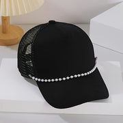 3-Piece Baseball Cap Set with Artificial Pearl Turquoise and Stainless Steel Chains for Parties and Daily Wear