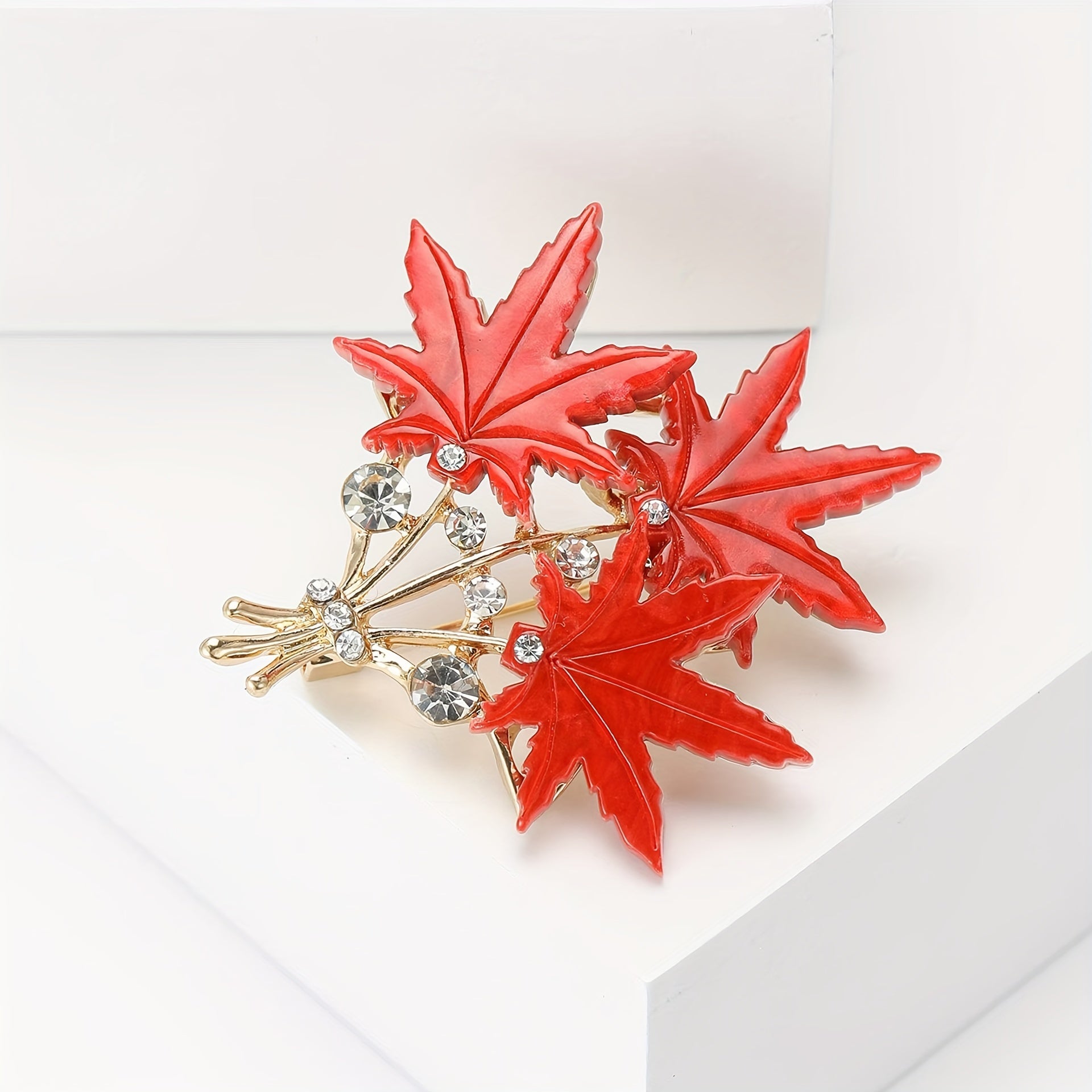 Retro-Inspired Alloy and Acrylic Three-Leaf Maple Brooch for Women