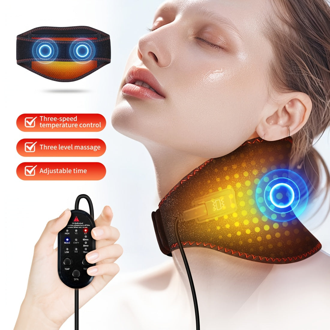 Almohadilla de cuello con calefacción USB para uso en casa y al aire libre, con tres niveles