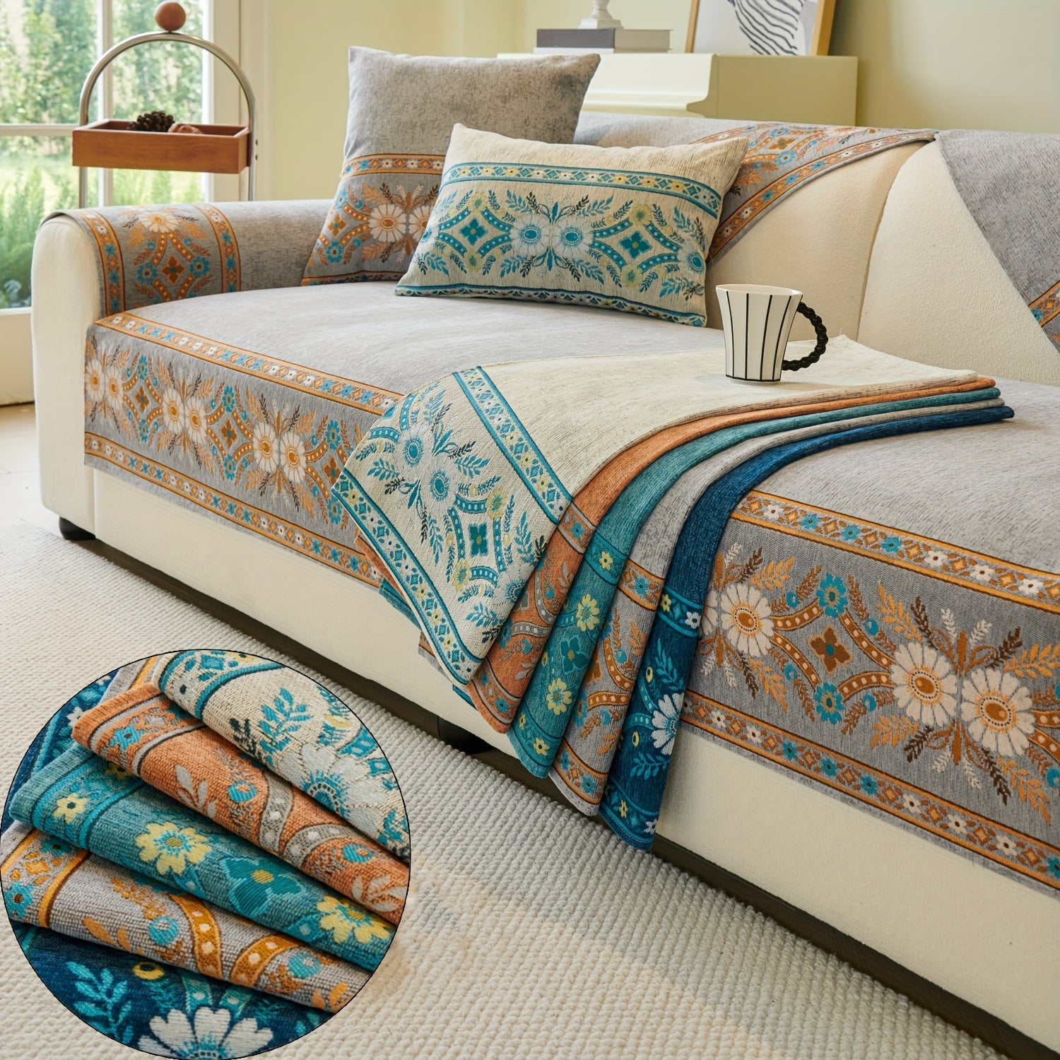 Chenille Sofa Cover for Pets Machine Washable 1-4 Seater Sectional Boho Decor