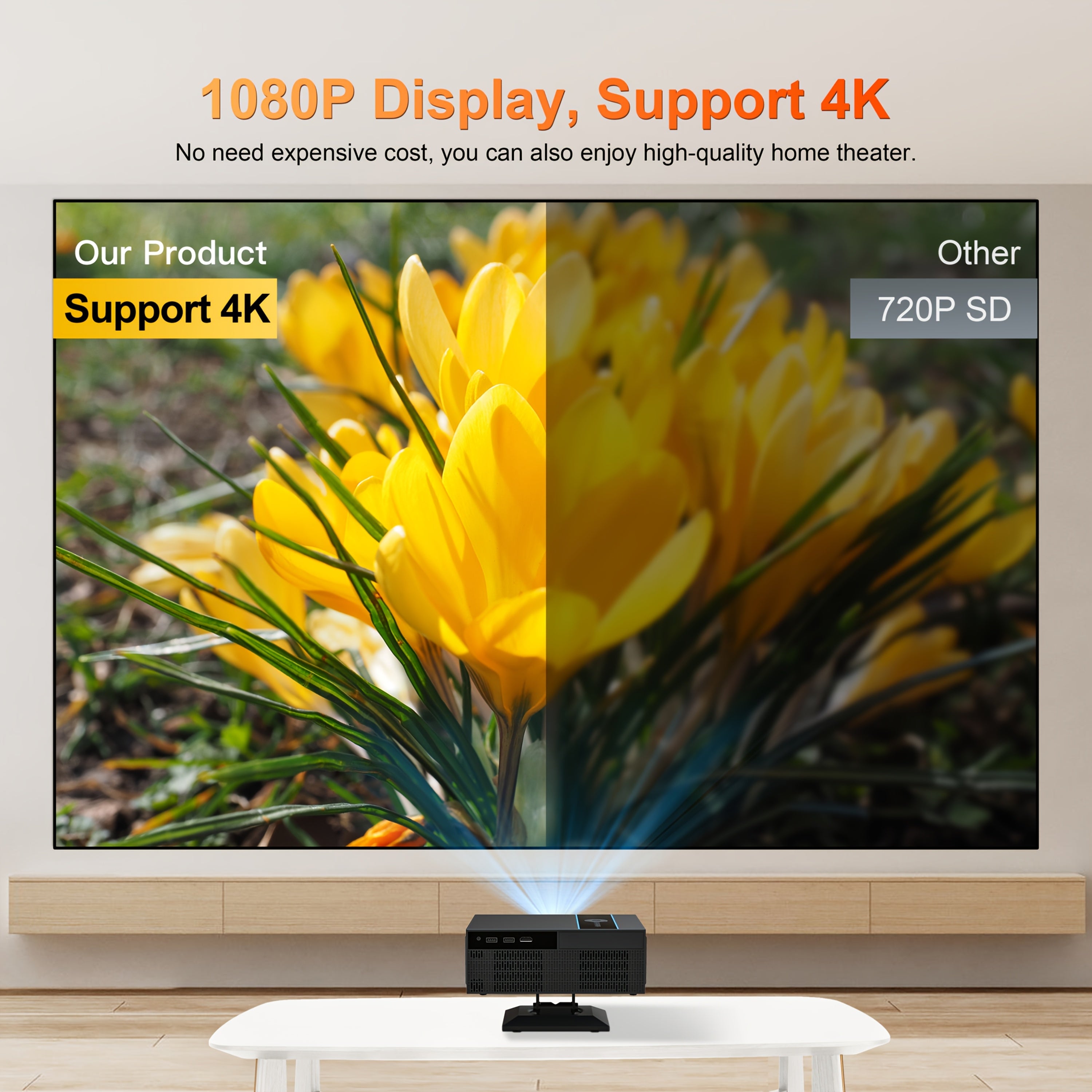 Проектор для домашнего кинотеатра 1080P Full HD WiFi Bluetooth 4K поддержка настенного монтажа