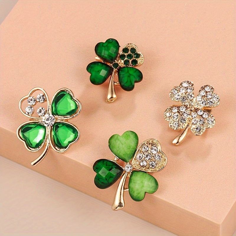 4 ta qismdan iborat qotishma shamrock brosh pinlari, sun'iy rhinestone mozaikasi bilan oddiy va yoqimli uslubda. Barcha mavsumlarda kiyim-kechak, kundalik kiyim va sovg'a tadbirlari uchun mukammal moda aksessuari.