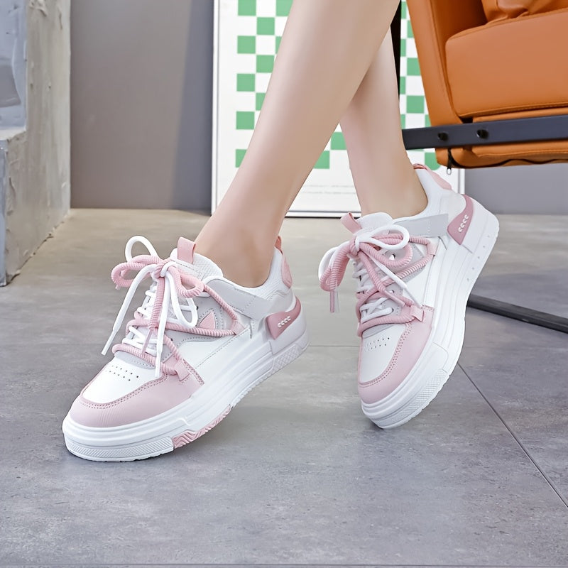 Women’s Fashion Sneakers Low Top Lace-Up Casual Shoes All-Season Man-Made