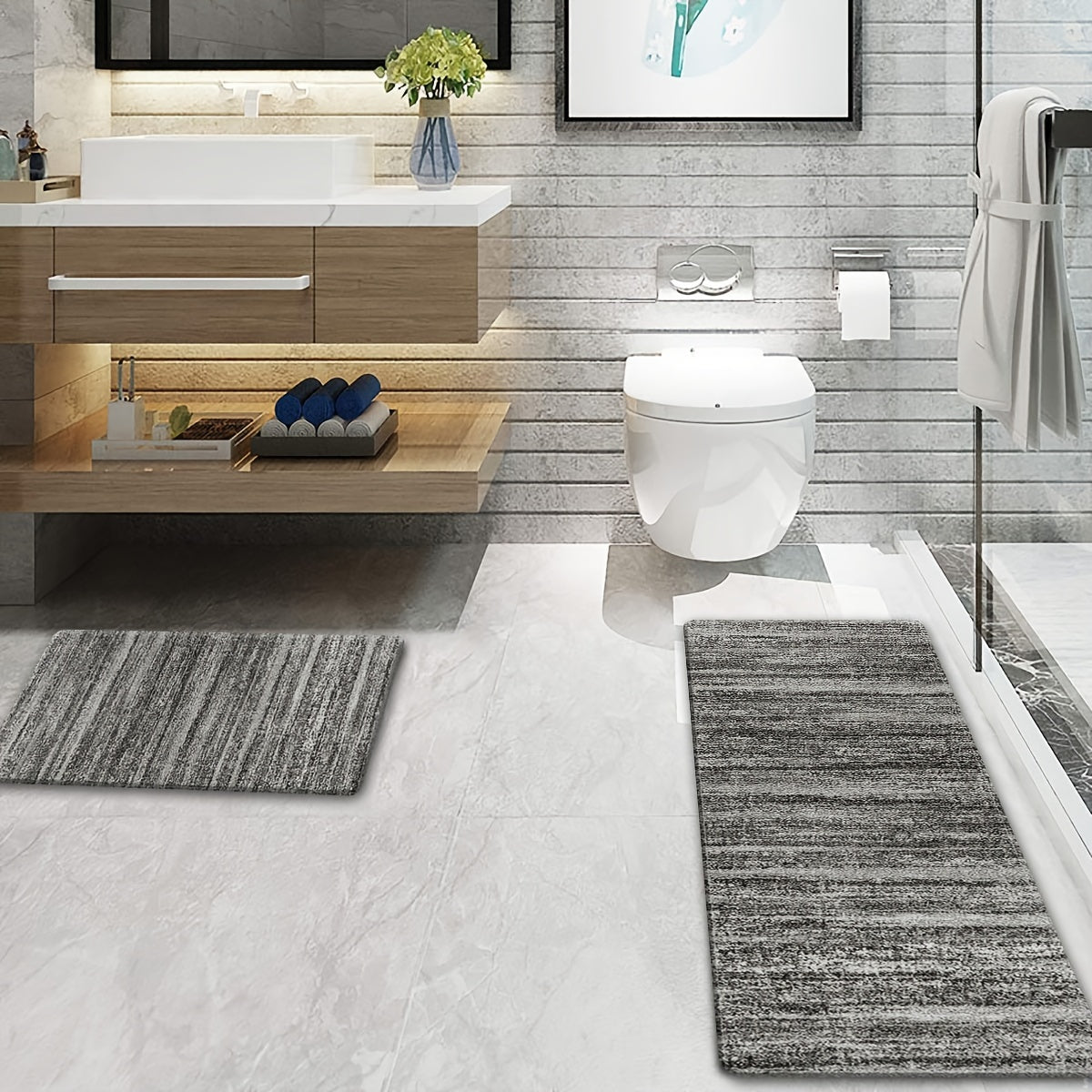 Non-slip Dark Grey Abstract Area Rug for Hallways and Kitchens, Various Sizes