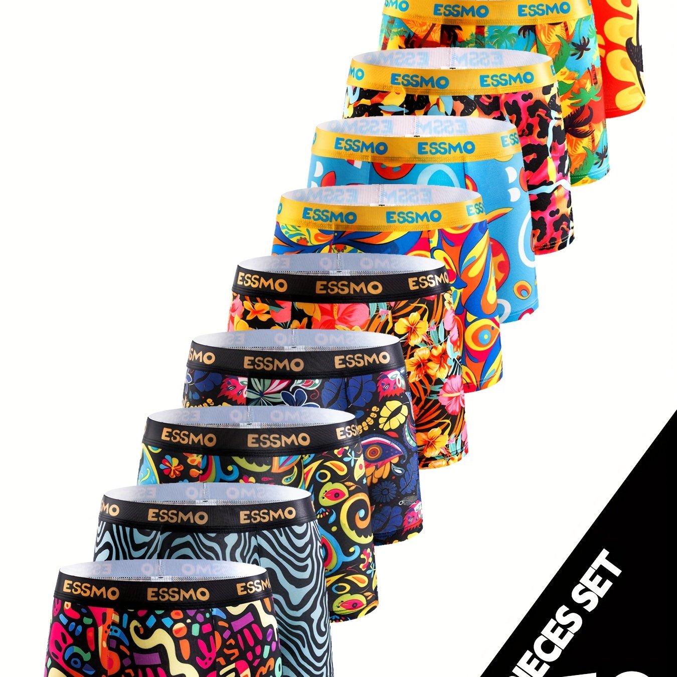 Men's Boxer Briefs 10 Pack Geometric Pattern Stretch Polyester Blend Comfortable Fit