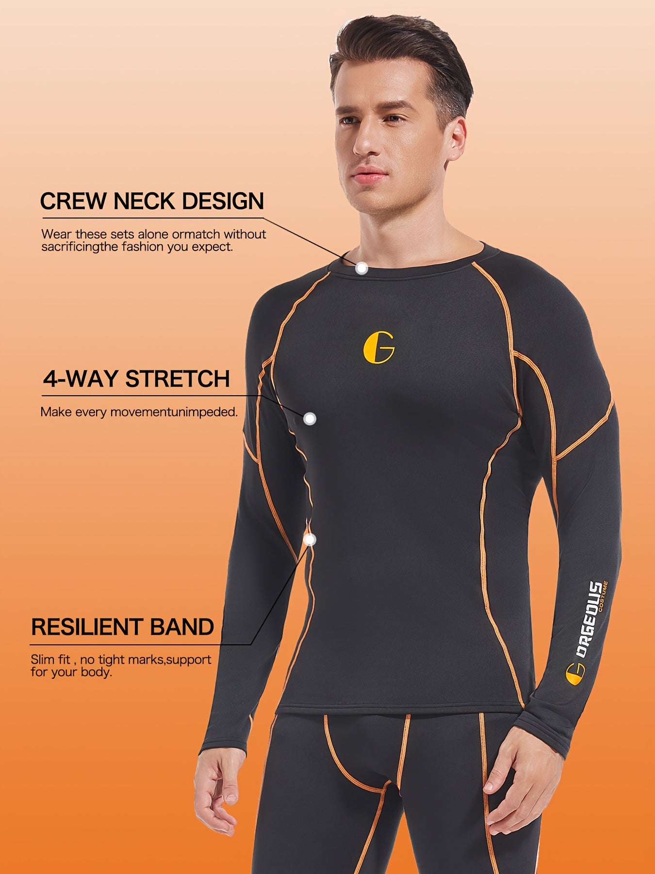Men's Thermal Underwear Fleece Lined Long Sleeve Top and Pants for Winter Sports