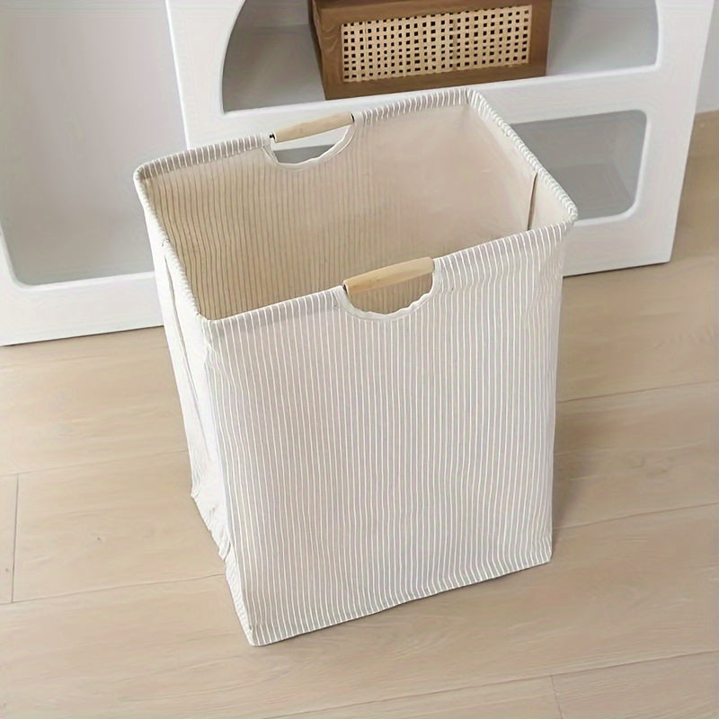 Large Laundry Basket with Waterproof Fabric and Striped Interior for Clothes and Toys