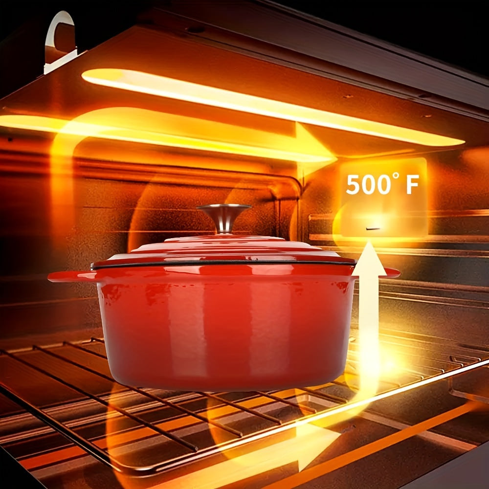 Красная 2 QT эмалированная чугунная голландская печь с крышкой, с двумя ручками - 20,32 см тяжелая кастрюля, идеальная для выпечки, рагу и супов. Непригарная, круглая посуда, идеально подходящая для домашних кухонь.