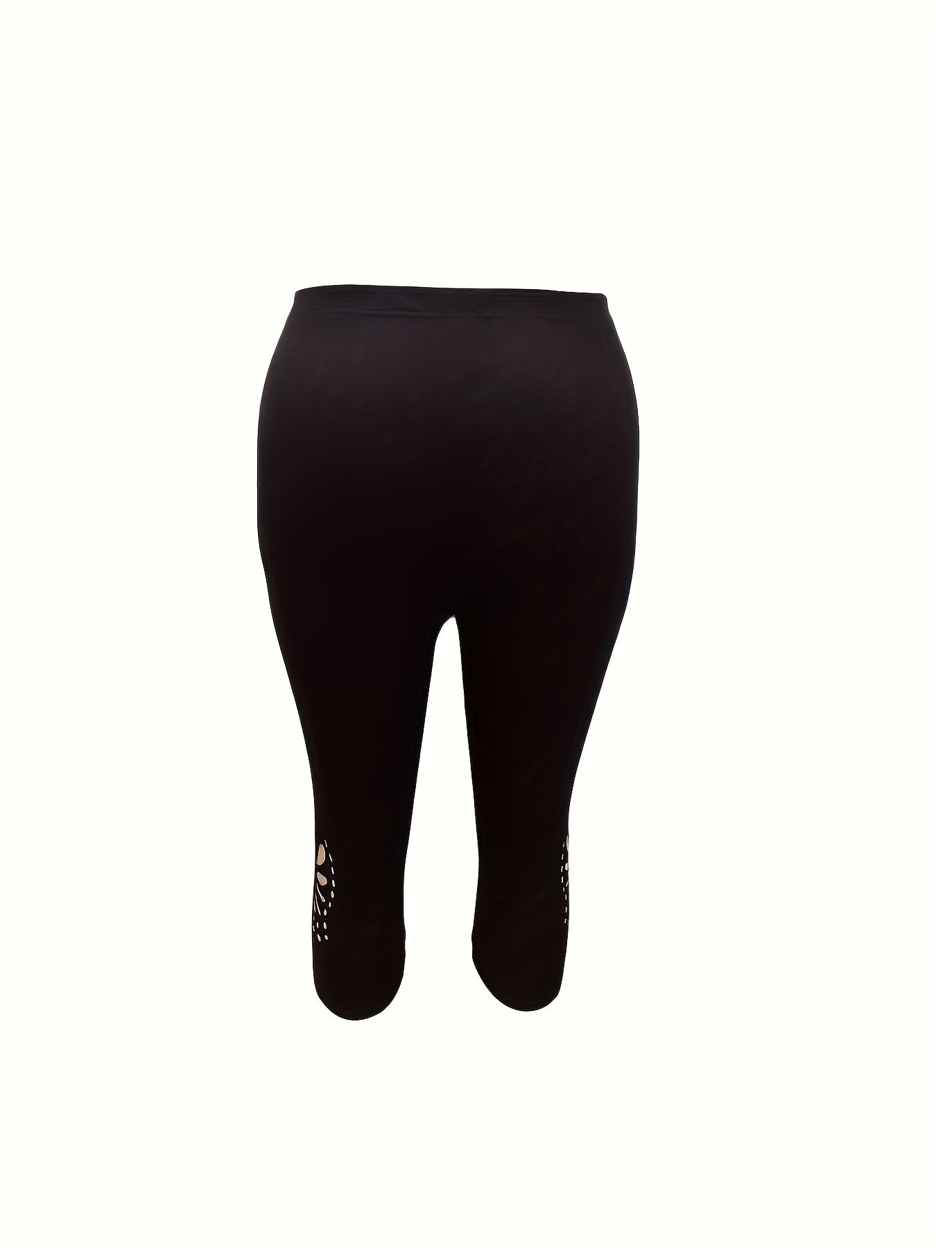 Women's Plus Size High-Waisted Capri Leggings with Butterfly Cut-Out Black