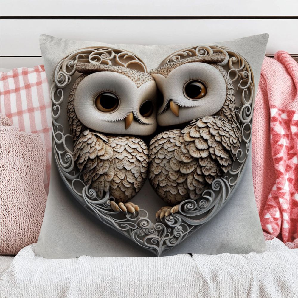 Owl Valentine's Day Pillow Cover 45.72cm Polyester Indoor Outdoor Decor