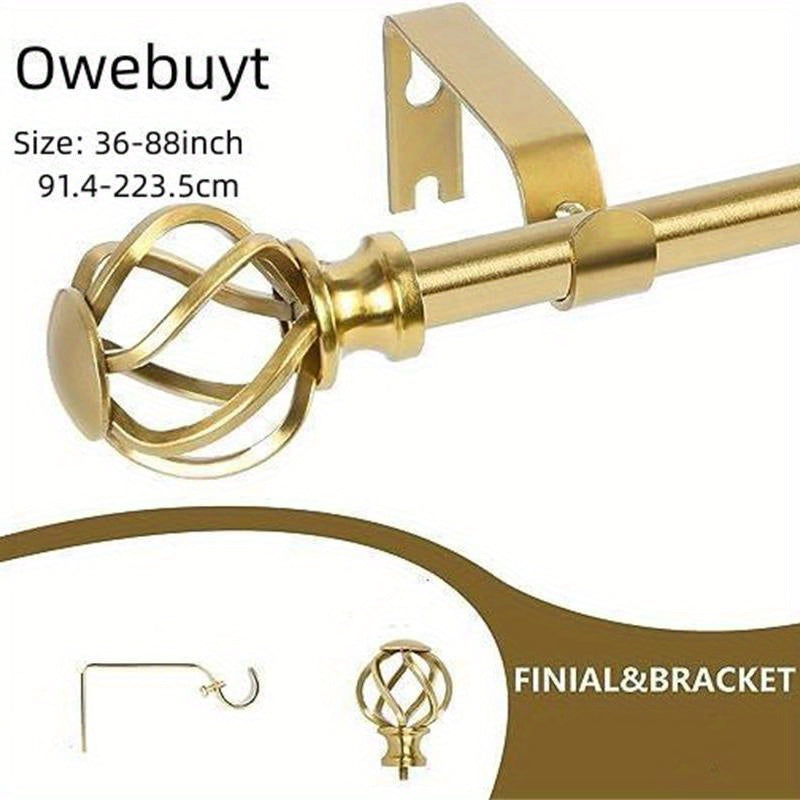 Adjustable Gold Chrome Curtain Rod with Twisted Cage Finials for Windows and Showers