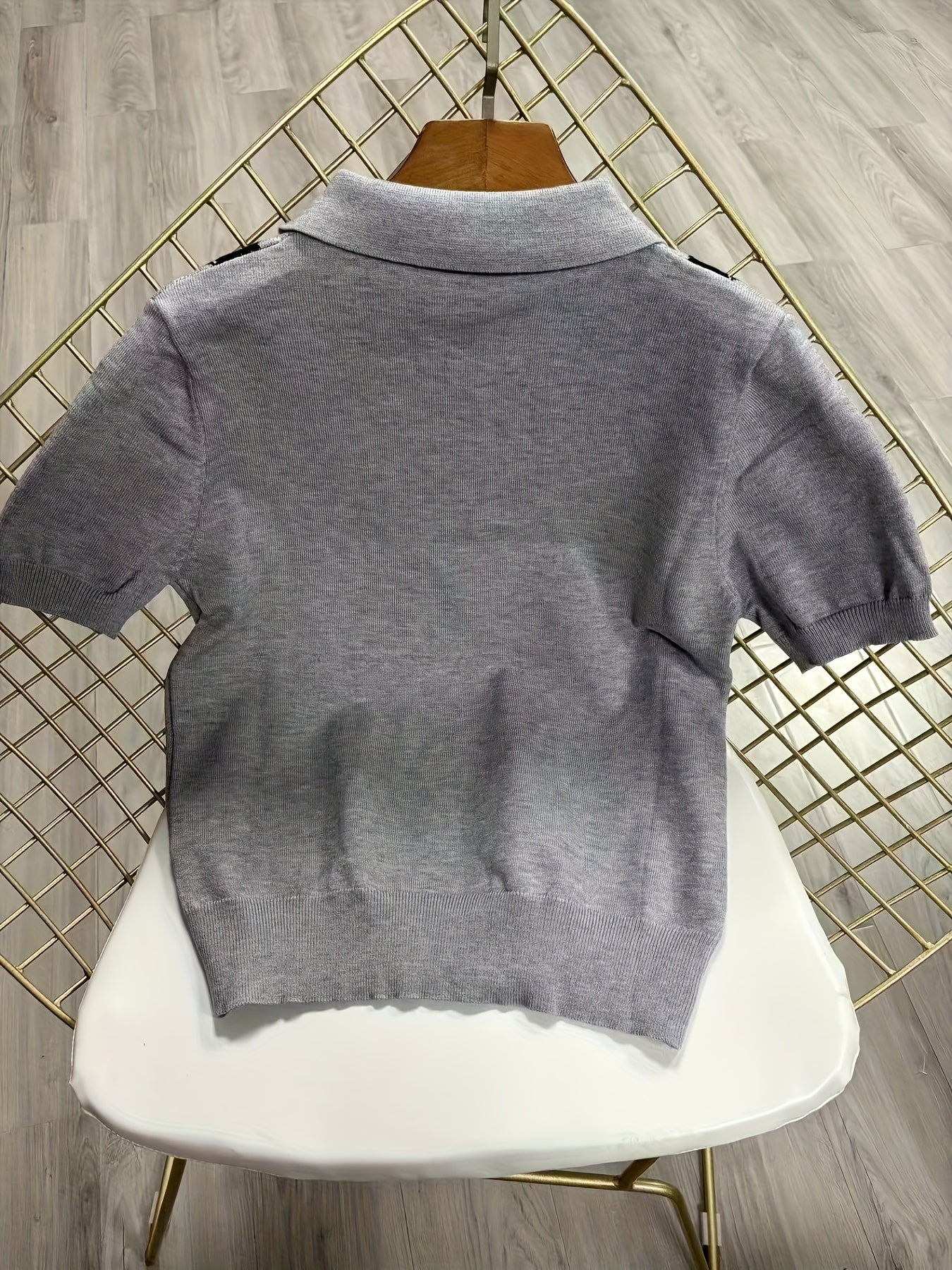 Women's Plus Size Argyle Sweater Collared Short Sleeve Casual Top