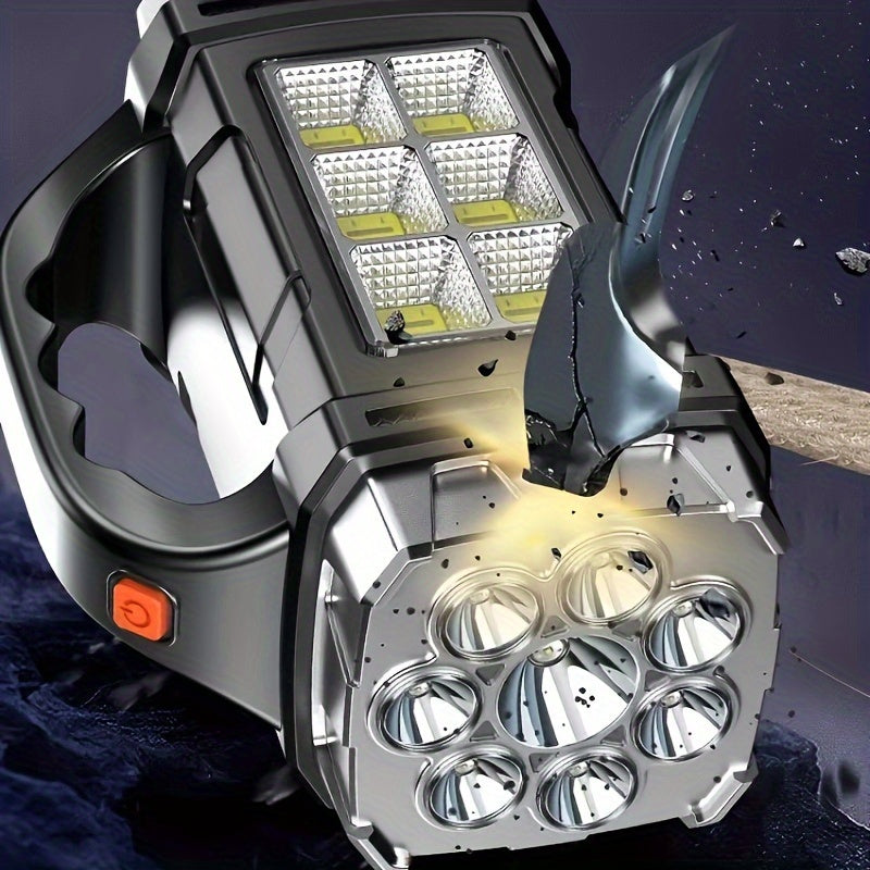 High-Powered LED Flashlight with Solar and USB Charging for Outdoor Activities