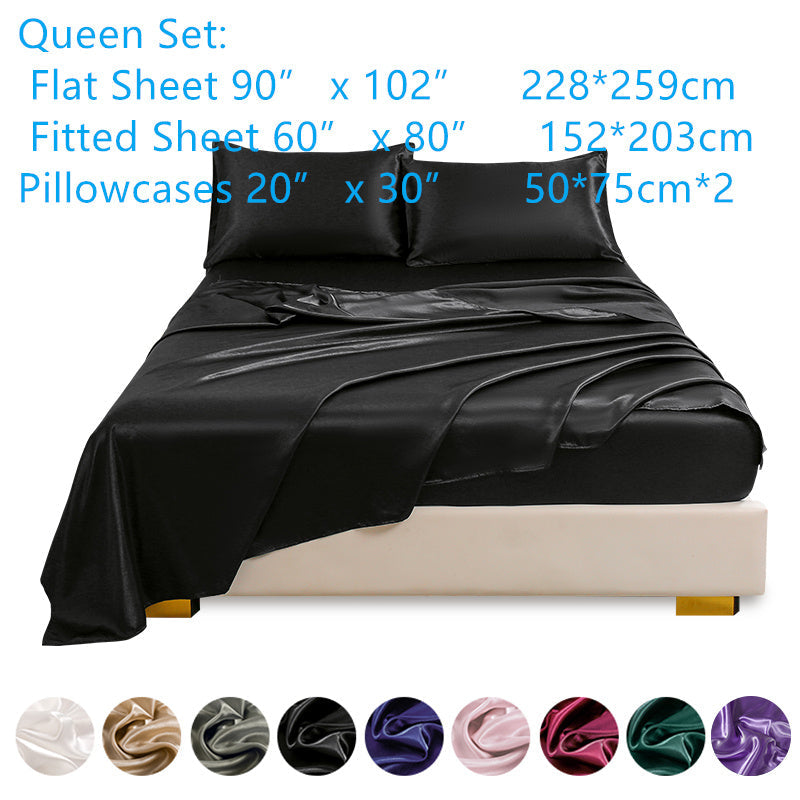 Juego de 4 sábanas de satén para ropa de cama incluye sábana superior, sábana ajustable y fundas de almohada, lujoso dormitorio, habitación de invitados