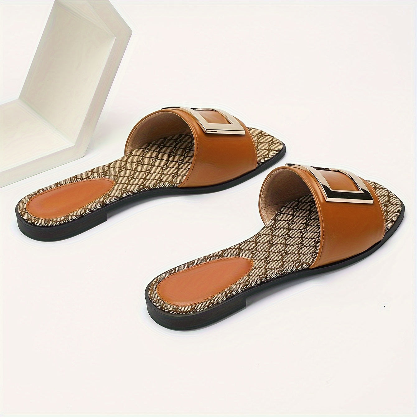 Women Square Toe Slides All-Season Flat Heel Casual Sandals