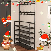 Multi-Functional Metal Shoe and Hat Rack with 8 Hooks for Entryway and Living Room Organization