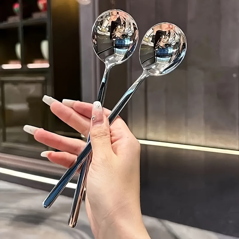 2 ta zanglamaydigan po'latdan yasalgan uzoq tutqichli xizmat qilish qoshlari to'plami, bardoshli, oson tozalanadi