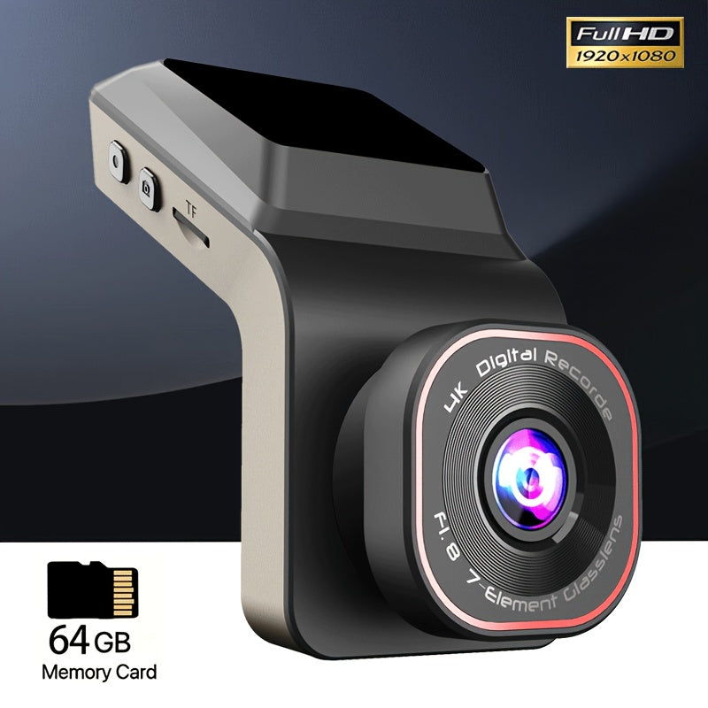 Full HD Dash Cam with Night Vision, Wide-Angle Lens, 64GB Storage