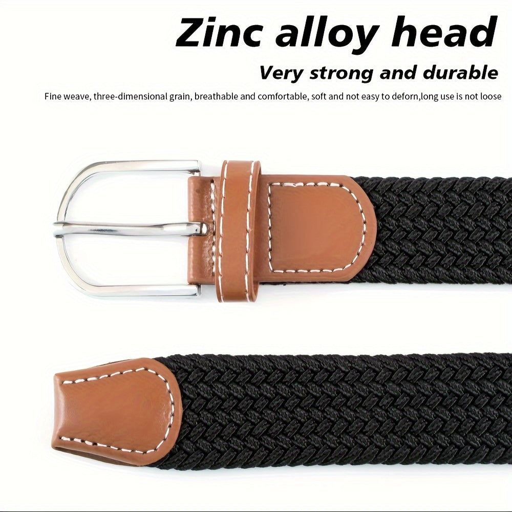 Unisex Canvas Belt with Braided Waistband and Pin Buckle for Casual Jeans