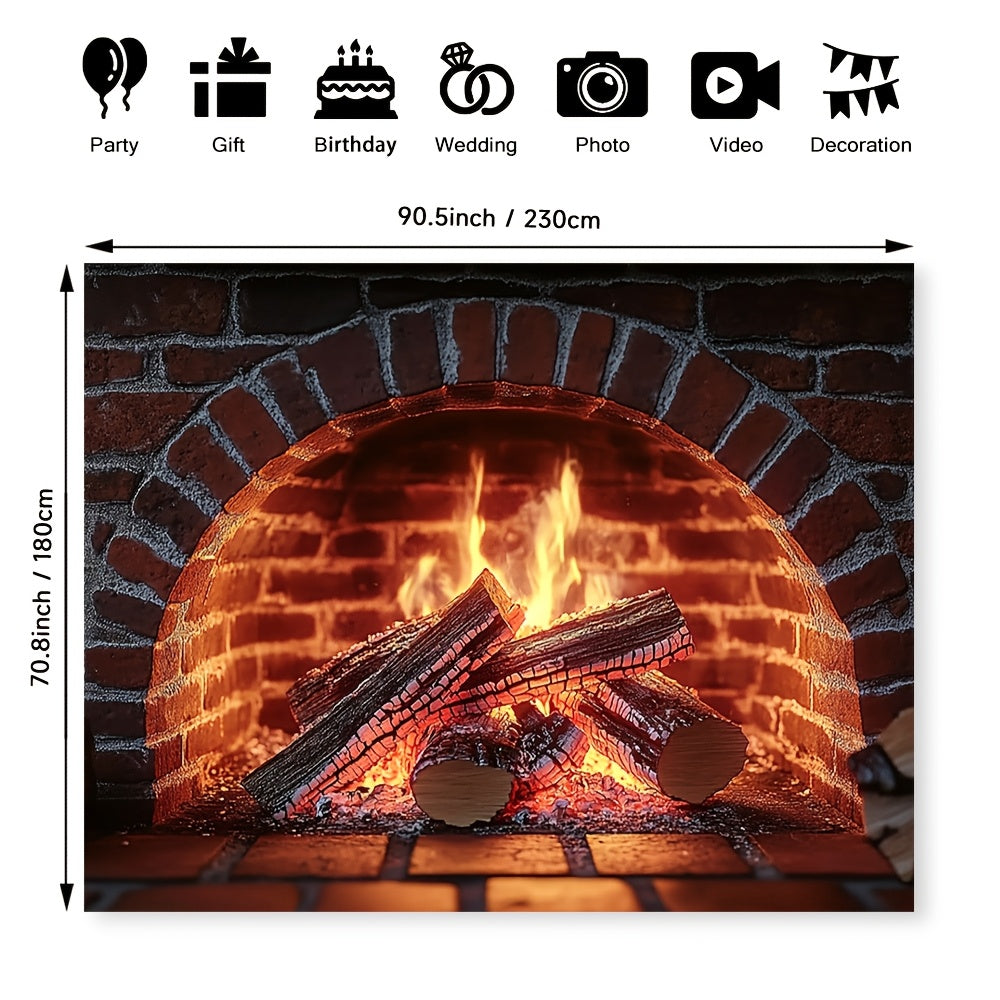 Winter Scene Fireplace Backdrop Polyester for Birthdays and Parties