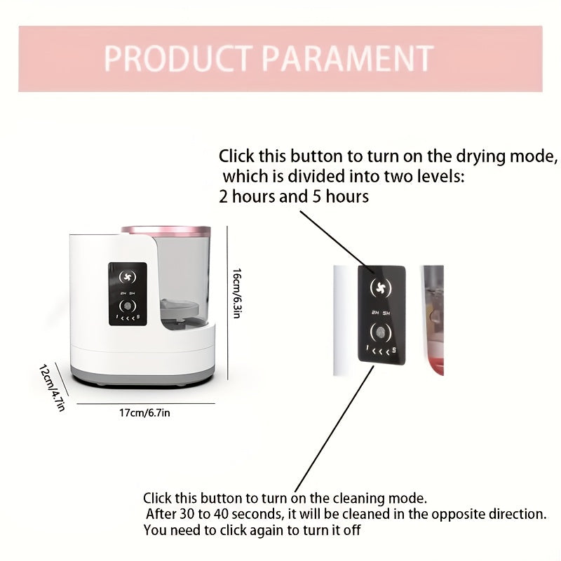 Limpiador, secador y desinfectante eléctrico para brochas de maquillaje 3 en 1 alimentado por USB