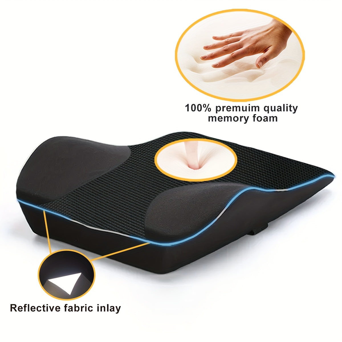 Memory Foam Lumbar Support Pillow for Office Chair Car Seat Back Pain Relief Black