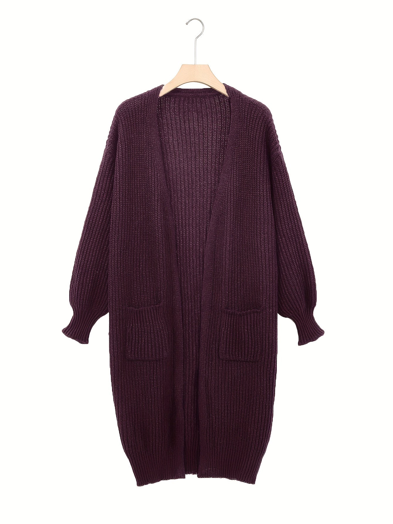 Plus Size Women's Rib Knit Open Front Longline Cardigan Gray