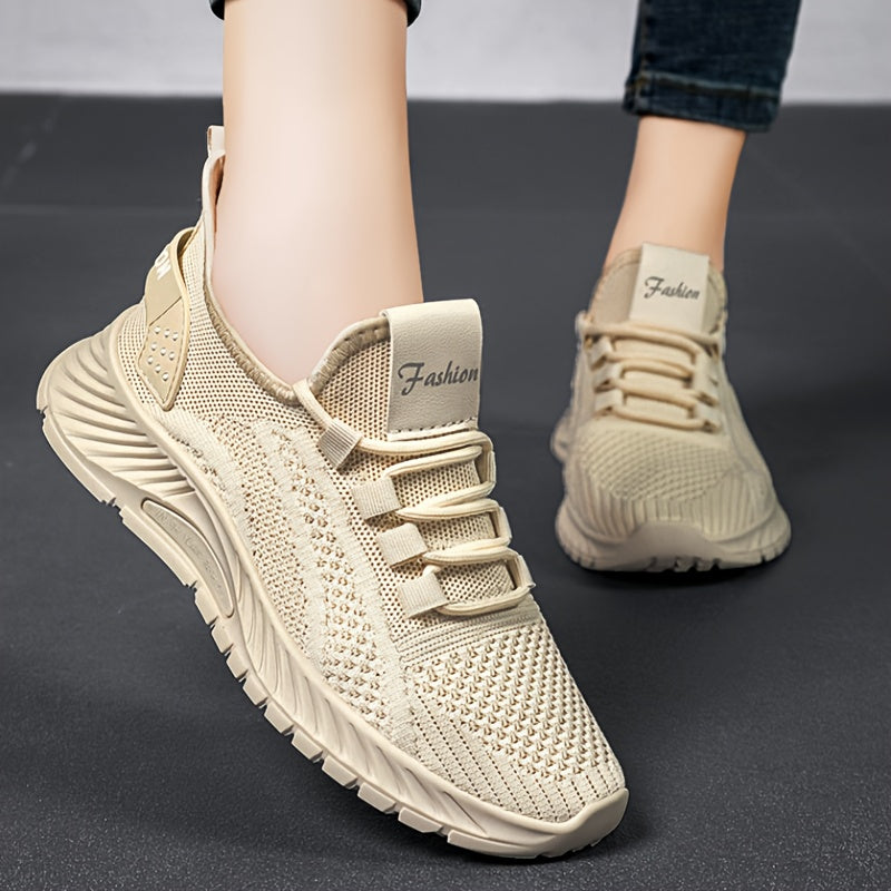 Women's Breathable Knit Sneakers Casual Lace-Up Outdoor Sport Shoes