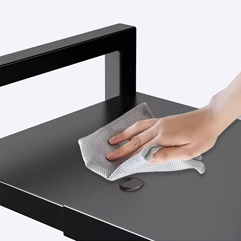 Black Expandable Kitchen Microwave Rack with Hooks and Utensil Storage 37-61cm